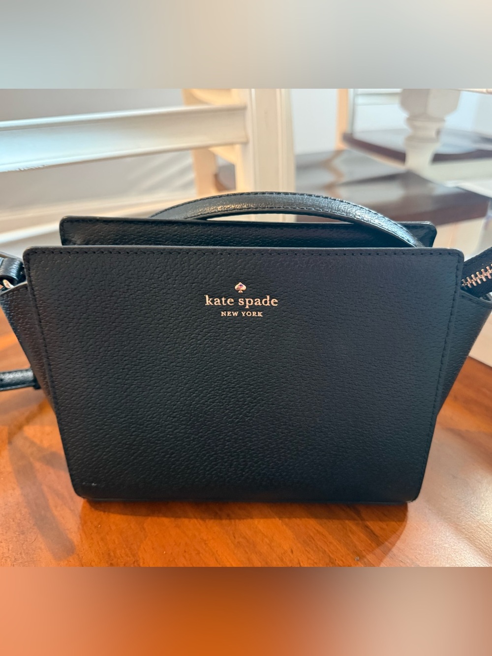 Kate Spade Black Leather Crossbody or shoulder bag with Gold Logo